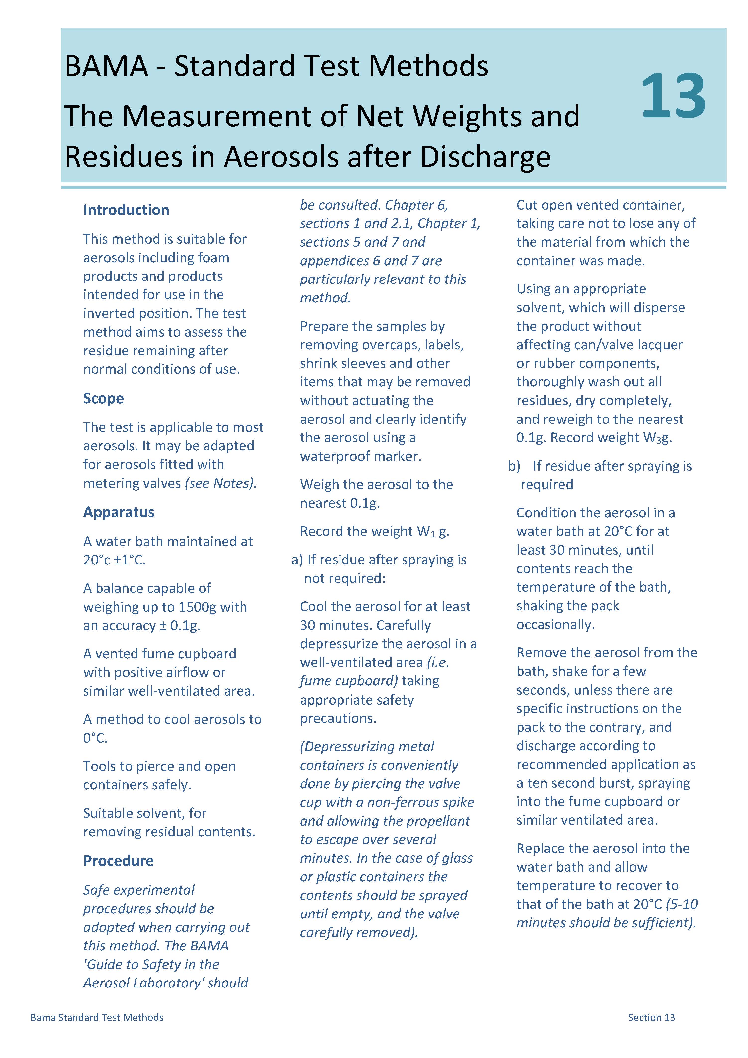 13 - The Measurement of Net Weights and Residues in Aerosols after Discharge